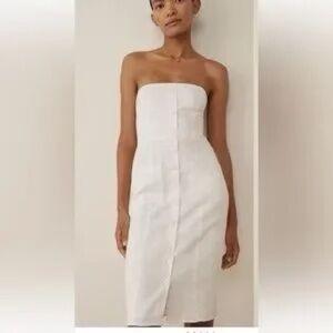 Reformation Prescott White Strapless Button Front Linen Dress Size 6 Coastal